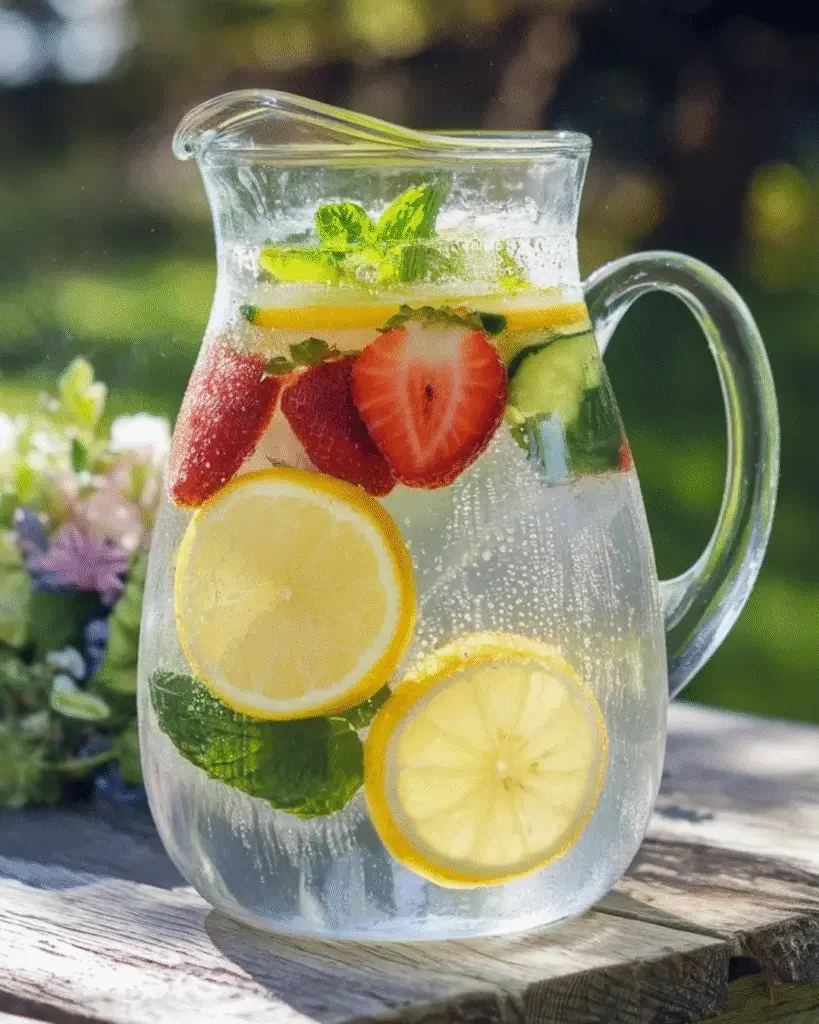 Água saborizada com frutas e hortelã